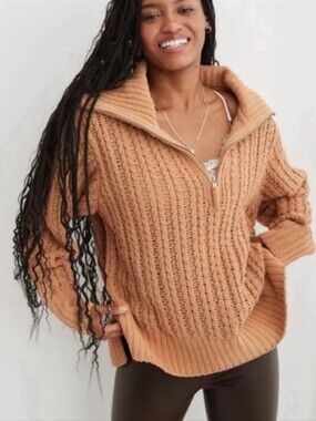 Aerie Cable Car Quarter Zip Sweater